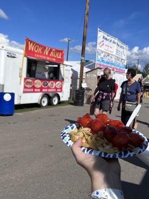 wok n roll at the fair  right when we got it it was cold n it was the  sweet and sour  chicken