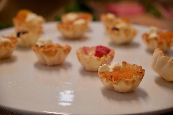 Apricot & feta cheese phyllo cups/ berries & Brie phyllo cups