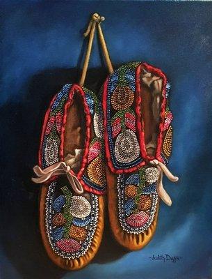 Delaware Moccasins oil painting