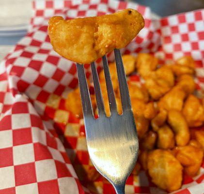 Chicken chunks with an excellent "chicken to breading" ratio.