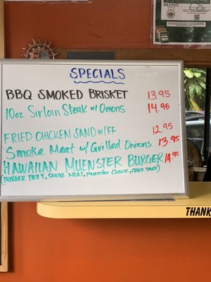 Specials change but not the barbecue smoked brisket