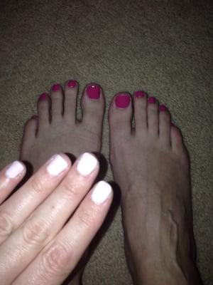 Shellac manicure with regular pedicure.