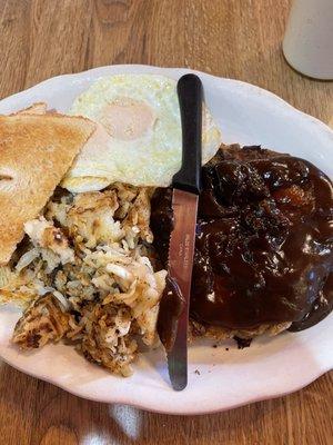 Chicken fried steak and eggs