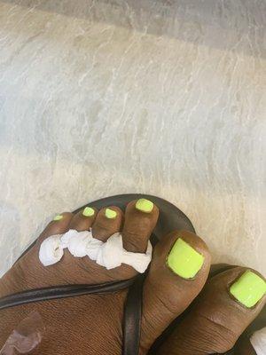 These are my toes in the nail salon....sloppy