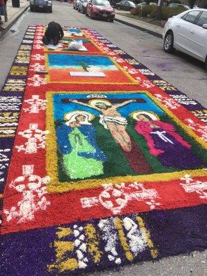 Easter mural made of sawdust and rice