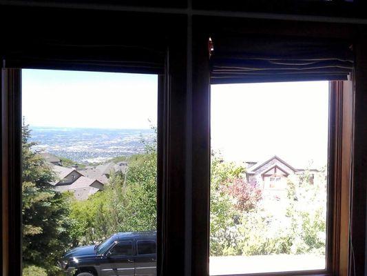 Eliminate glare and enhance your view with window film. (Treated window on left)