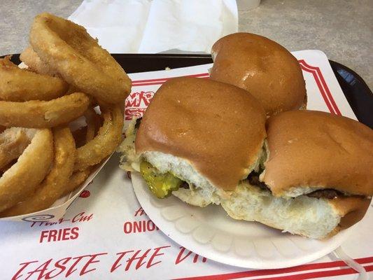 Hamburger Station order or 3 burgers w/ Onion Rings