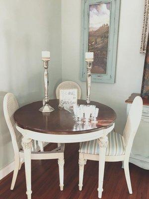 Beautiful french style table, 4 chairs reupholstered in any fabric!