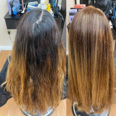 Full balayage 
 Retouch
 Double process 
 Haircut
 
 This is "the Badass" style
 Comes in many shades 
 It's just that line up of services