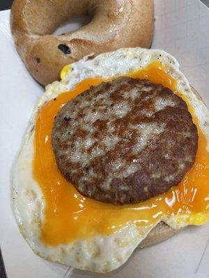 Sausage Sausage, Egg and Cheese on a Bagel Sandwich