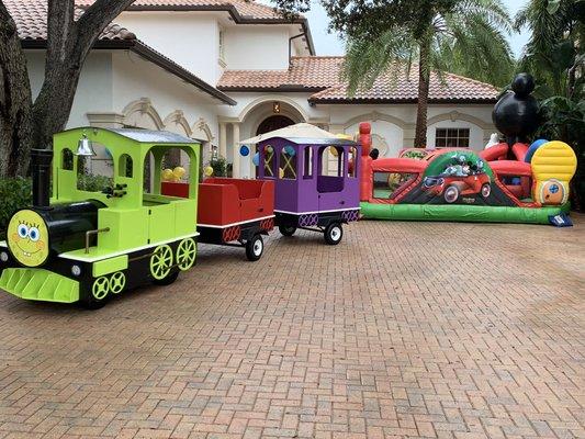 Trackless Train and toddler inflatable