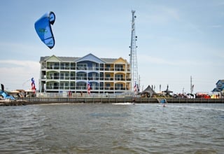 Kiting outside Waves Village Resort