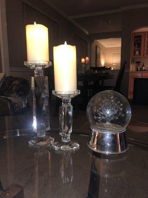 candle holders and xmas globe