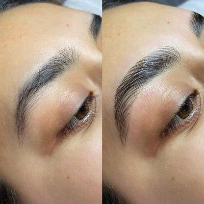 Brow lamination before & after