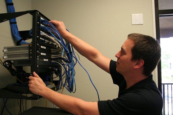 Brandon getting some network cabling in order!