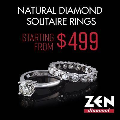 Natural diamond solitaire rings starting from $499.00