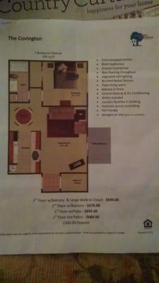 The Covington floorplan, 1bedroom