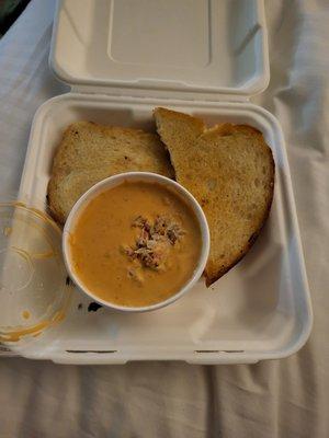 Lobster grilled cheese without bacon and lobster bisque