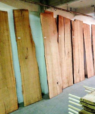 Some large live edge slabs in our downtown showroom. All of our slabs are kiln dried.