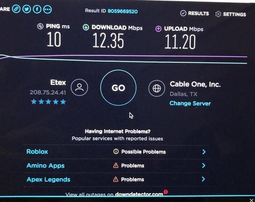 Speed test on Hallsnet that I pay less than $87 a month for 10Mbps! I always get more than 10 Mbps & almost equal upload speed!