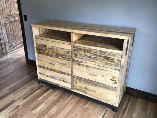 Dresser made in Colorado with beetle kill pine and steel.