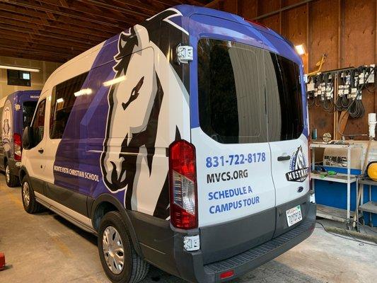 We just completed a series of partial van wraps for a local school.  Even partial wraps can look nice and be cool!