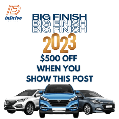 BIG FINISH 2023!
SHOW THIS POST AND GET !!$500 OFF!!
(In your downpayment or vehicle price)