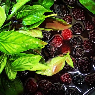 Organic blackberry basil syrup.