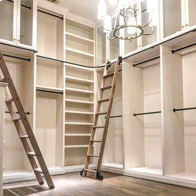 Quiet Glide Rolling Library Ladder in Walk-In Closet Application