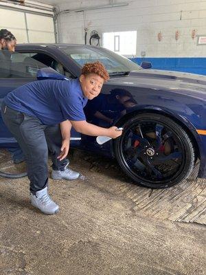 Tire shine by teen employee