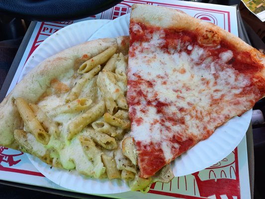 pesto pasta and plain slices