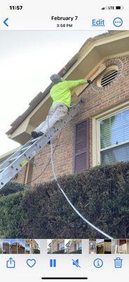 Spraying fascia and soffit using shield