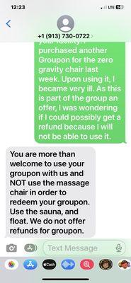 Response rejecting my request for a credit when I recently discovered a medical condition limits me from using part of my service.