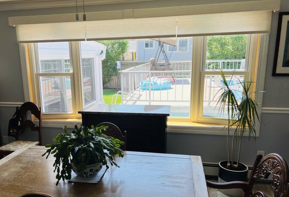 Cordless roller shades on a large 3 panel window