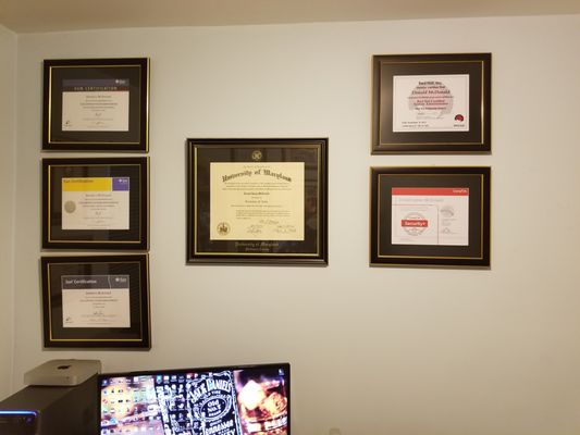 Except for the diploma in the middle, Catonsville Custom Framing did all of the certificates and they did a great job!