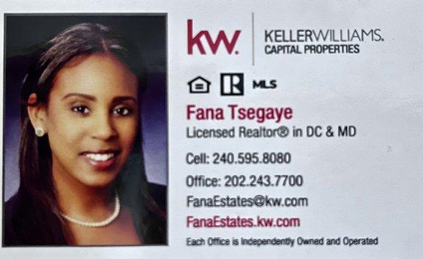 Fana Tsegaye - Keller Williams Capital Properties