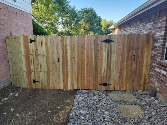 Two gates pine on left cedar on right.