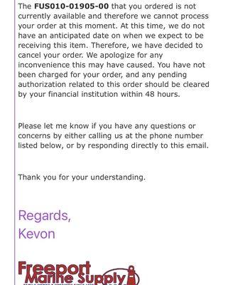 Confirmation of their canceled order!