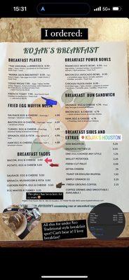 Menu and hours of operations