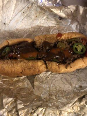 Cheese steak sandwich spicy  but not too spicy