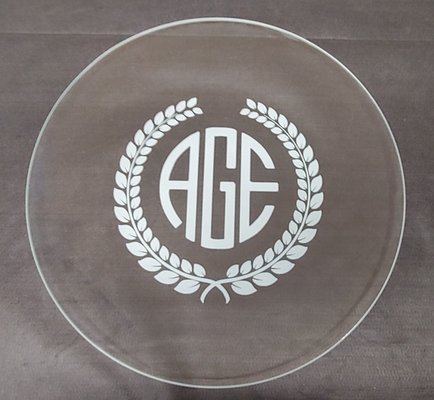 Monogramed Engraved 18" Round Glass Plate