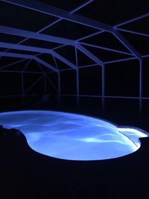 Pictured is the effect of a recently installed LED color changing pool light...contact us today for a quote!