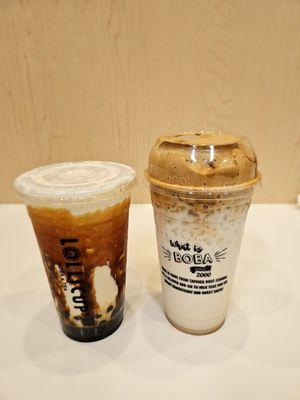 Brown sugar milk tea with boba & Whipped Coffee