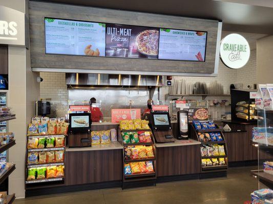 Food orders and preparation area. Place your order in the computer kiosk.