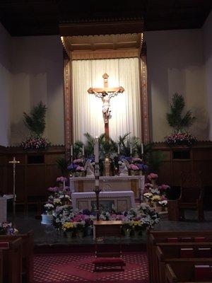 Altar still decorated from Easter