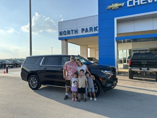 Arias family with our brand new 2024 Suburban, sold by Brandon Garcia. Amazing service!