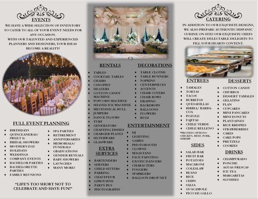 We're Exquisite Events & Catering! 

We offer so many items and services!

Call us today! 
909.278.1887!