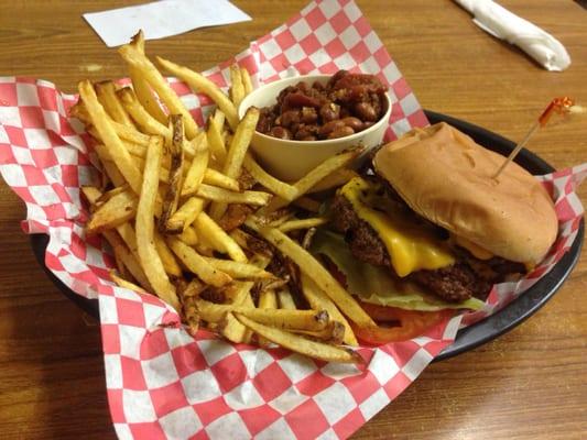 Surprisingly good double cheese burger, fries & chill.