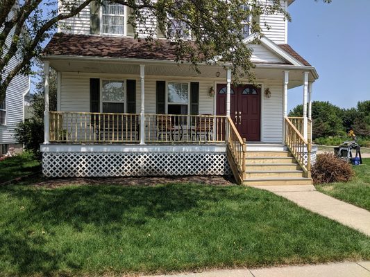 Replaced 8 porch support posts, all railings, and stairs. Even added an extra step to reduce vertical incline.