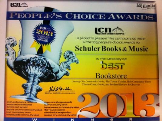 Lansing State Journal People's Choice Award Best Bookstore